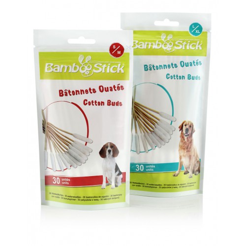Taille S/M Kerbl BambooStick® 30 coton tiges pour les oreilles des petits chiens 